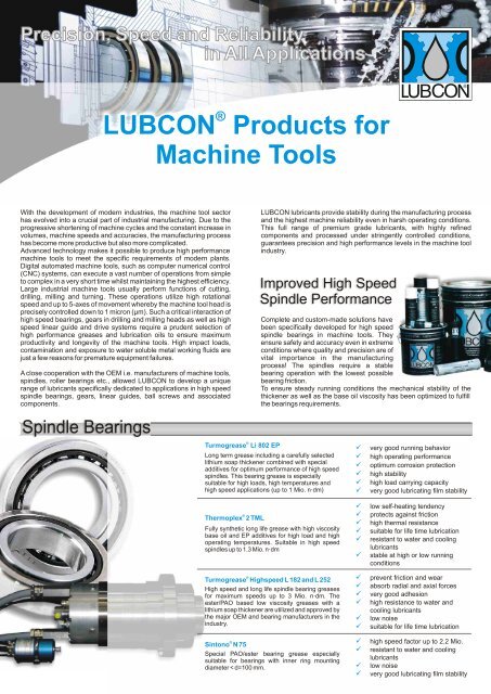 LUBCON Products for Machine Tools - Lubricant Consult GmbH