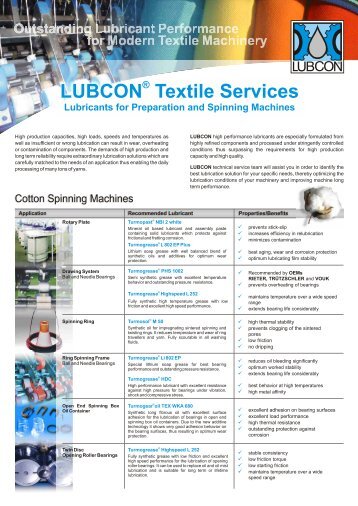 LUBCON Textile Services - eng - Preparation and Spinning Machines
