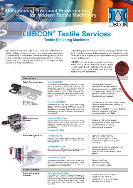 Textile Finishing Machines - Lubricant Consult GmbH