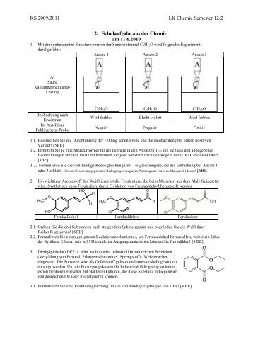 KS 2009/2011 LK Chemie Semester 12/2 2. Schulaufgabe aus der ...