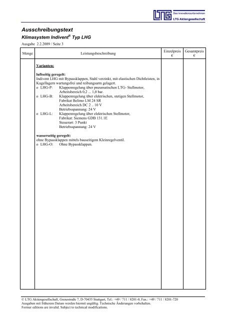 Induktionsgeräte Deckeneinbau / System Indivent - LTG ...