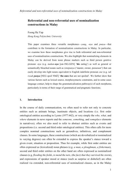 Referential And Non Referential Uses Of Nominalization Constructions