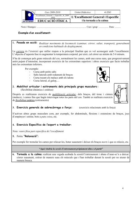 EDUCACIÓ FÍSICA L'Escalfament General i Específic - Granollers