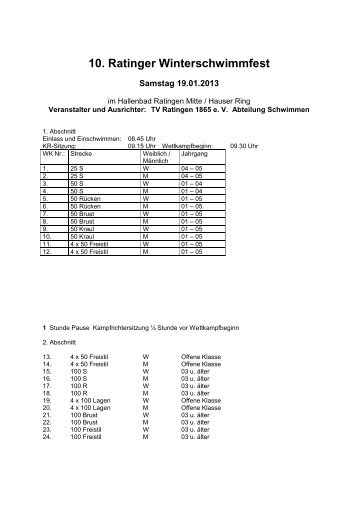 Ausschreibung 10. Ratinger Winterschwimmfest - DSV