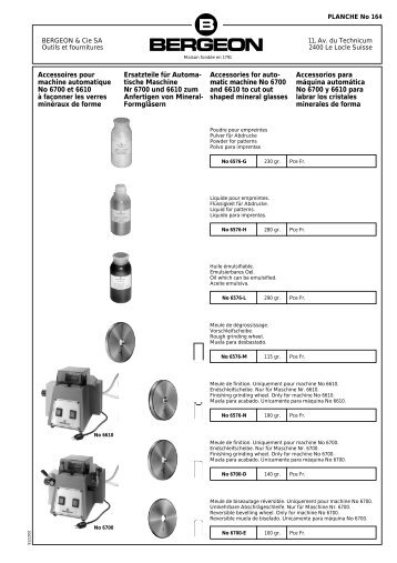 Accessoires pour machine automatique No 6700 et 6610 ... - Bergeon
