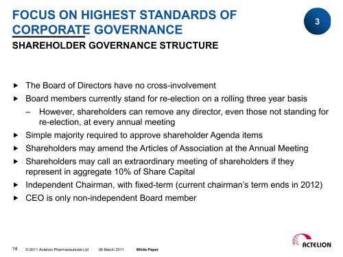 ACTELION'S BOARD OF DIRECTORS: OUR BEST PRACTICES ...