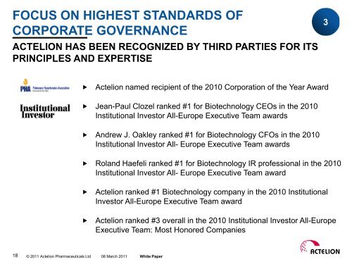 ACTELION'S BOARD OF DIRECTORS: OUR BEST PRACTICES ...