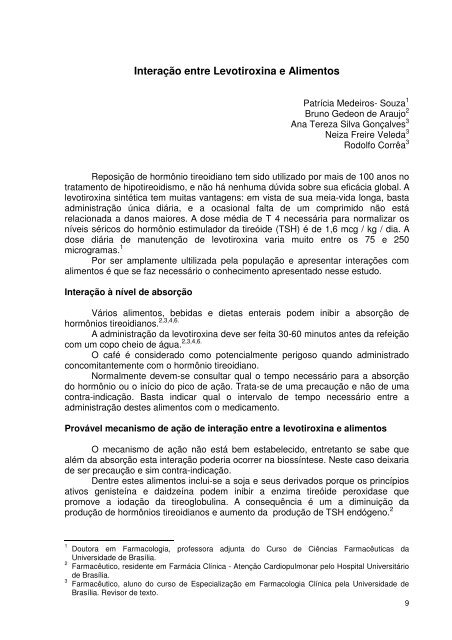 Interação entre Levotiroxina e Alimentos - Faculdade de Ciências ...