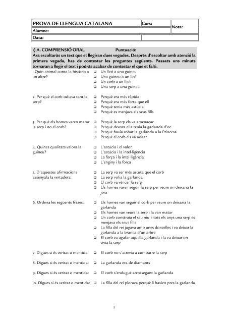 PROVA DE LLENGUA CATALANA - Iaqse