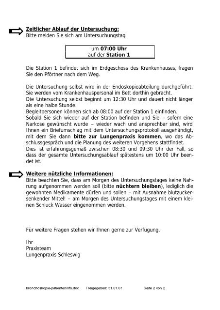 Information Bronchoskopie im MLK P P - Lungenpraxis Schleswig