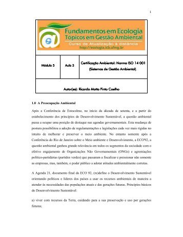 (Sistemas de Gestão Ambiental). - Ecologia e Gestão Ambiental