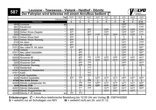 Leussow - Tewswoos - Vielank - Heidhof - DÃ¶mitz Der Fahrplan wird ...