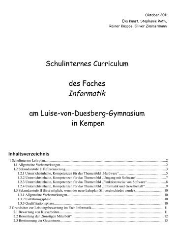 schulinternes Curriculum / Leistungsbewertung - Luise-von ...