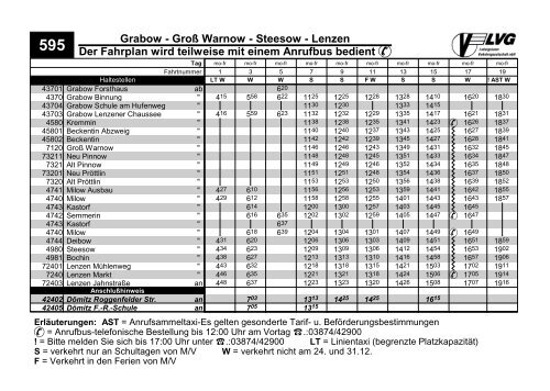 Grabow - Groß Warnow - Steesow - Lenzen Der Fahrplan wird ...