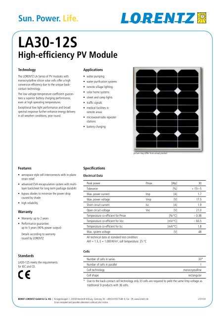 Lorentz LA30 12V data sheet.pdf - Wind & Sun Ltd.