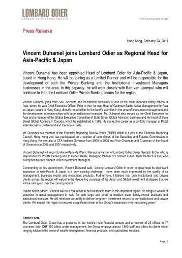 Vincent Duhamel joins Lombard Odier as Regional Head for Asia ...