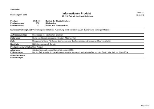 Haushalt 2013 Teil B - Gesamtergebnisplan und ... - Stadt Lollar