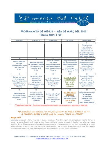 Escola Marti i Pol - El menu del petit