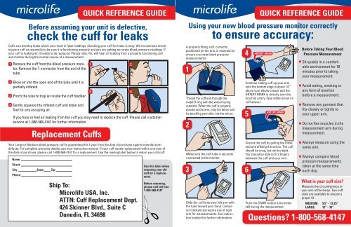 to ensure accuracy: check the cuff for leaks - MicroLife USA