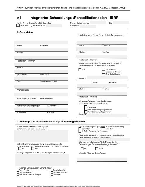 A1 Integrierter Behandlungs-/Rehabilitationsplan - IBRP