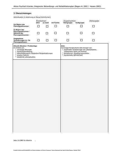 A1 Integrierter Behandlungs-/Rehabilitationsplan - IBRP