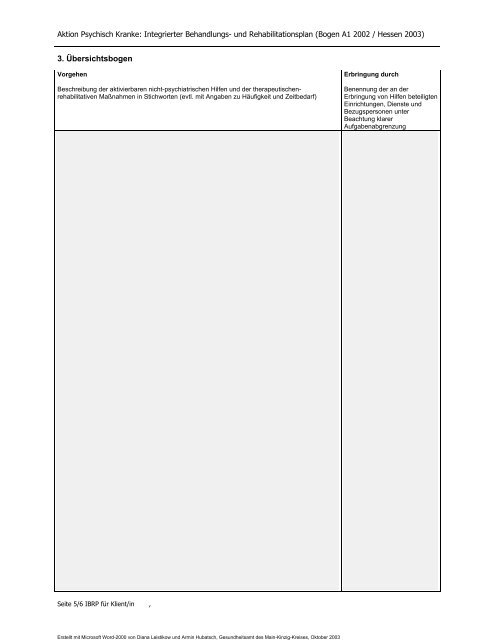 A1 Integrierter Behandlungs-/Rehabilitationsplan - IBRP