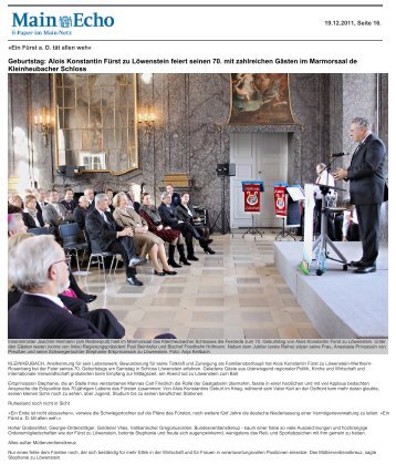 Artikel: MIL, 19.12.2011, Seite 16: »Ein Fürst a. D ... - Fürst Löwenstein