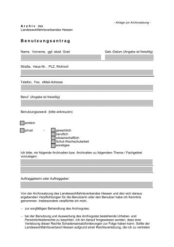 Benutzungsantrag Archiv - Landeswohlfahrtsverband Hessen