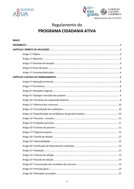 Regulamento do PROGRAMA CIDADANIA ATIVA