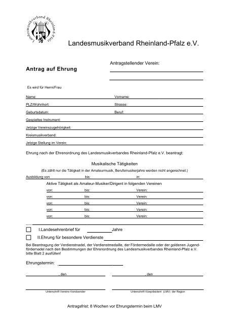 Ehrungsantrag LMV-RLP - Landesmusikverband Rheinland-Pfalz e.V.