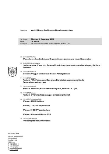 zur 8. Sitzung des Grossen Gemeinderates Lyss ... - Gemeinde Lyss