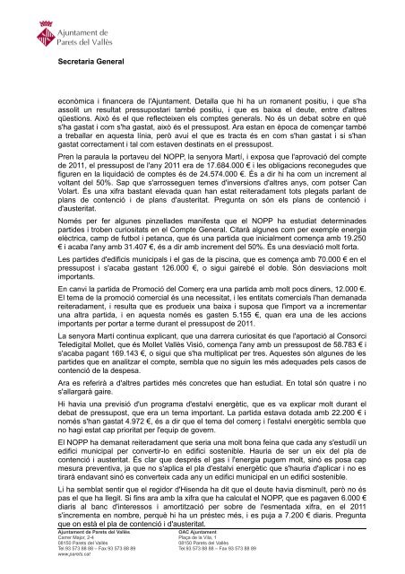 Ple ordinari, 20 de setembre de 2012 - Ajuntament de Parets del ...