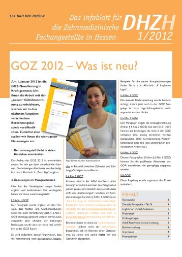 DHZH 1/2012 Das Infoblatt für die Zahnmedizinische