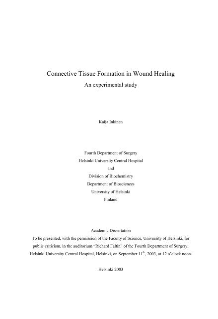 Connective Tissue Formation in Wound Healing - E-thesis