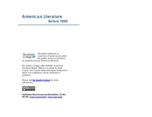 American Literature Before 1860 Rio Salado College
