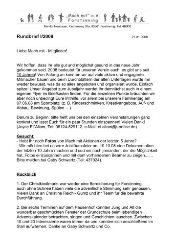 Rundbrief I/2008 - Mach mit Verein Forstinning