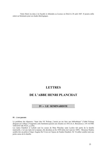 Lettres du P. Henri Planchat