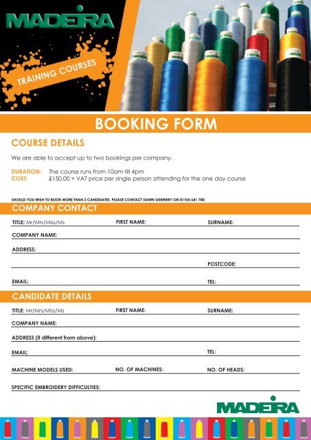 booking form course details - Madeira