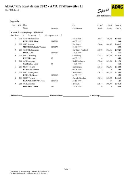 ADAC 9PS Kartslalom 2012 - AMC Pfaffenweiler I