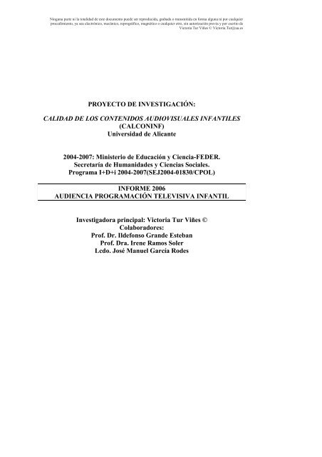 informe 2006 audiencia programación televisiva infantil - Ua ...