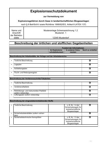 Explosionsschutzdokument für landwirtschaftliche Biogasanlagen