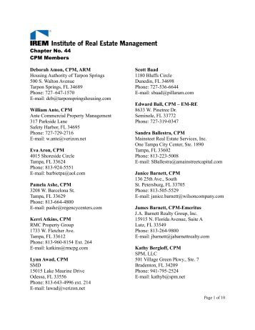 CPM Members - IREM Florida West Coast Chapter 44