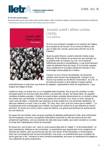 Invasió subtil i altres contes - lletrA - Universitat Oberta de Catalunya