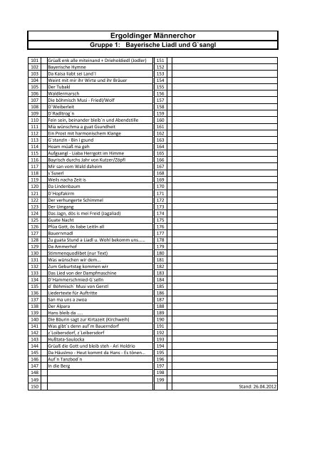 Gruppe 1: Bayerische Liadl und G`sangl - Maennerchor-ergolding.de