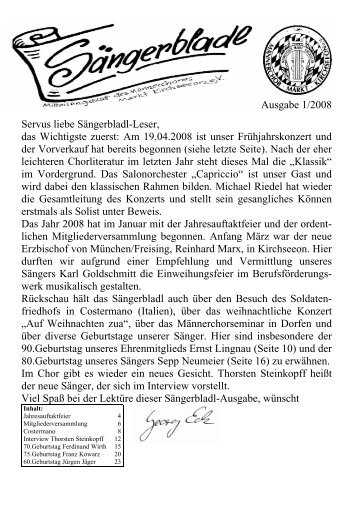 Sängerbladl 1/2008 - Männerchor Markt Kirchseeon eV