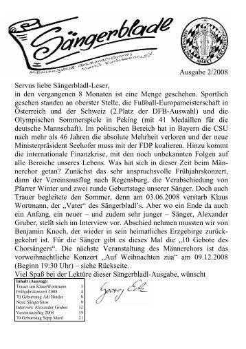 Sängerbladl 2/2008 - Männerchor Markt Kirchseeon eV