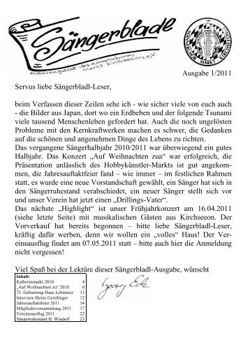Sängerbladl 1/2011 - Männerchor Markt Kirchseeon eV