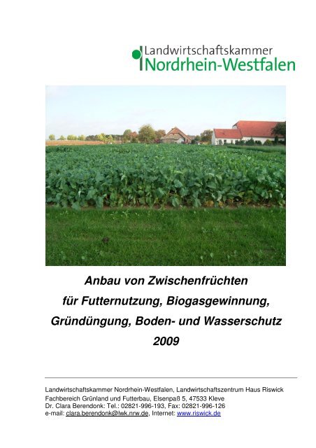 Anbau von Zwischenfrüchten für Futternutzung, Biogasgewinnung ...