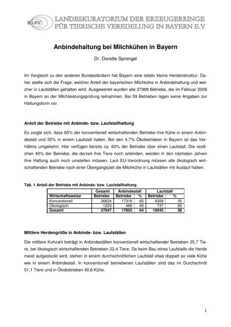 Anbindehaltung in Bayern - LKV Bayern