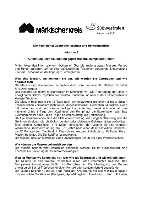 Masern, Mumps, Röteln - Impfung - Märkischer Kreis